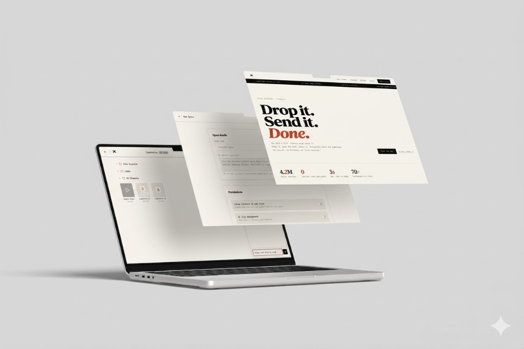 SimpleDrop client upload page—collect files from clients with a shareable link and no recipient login